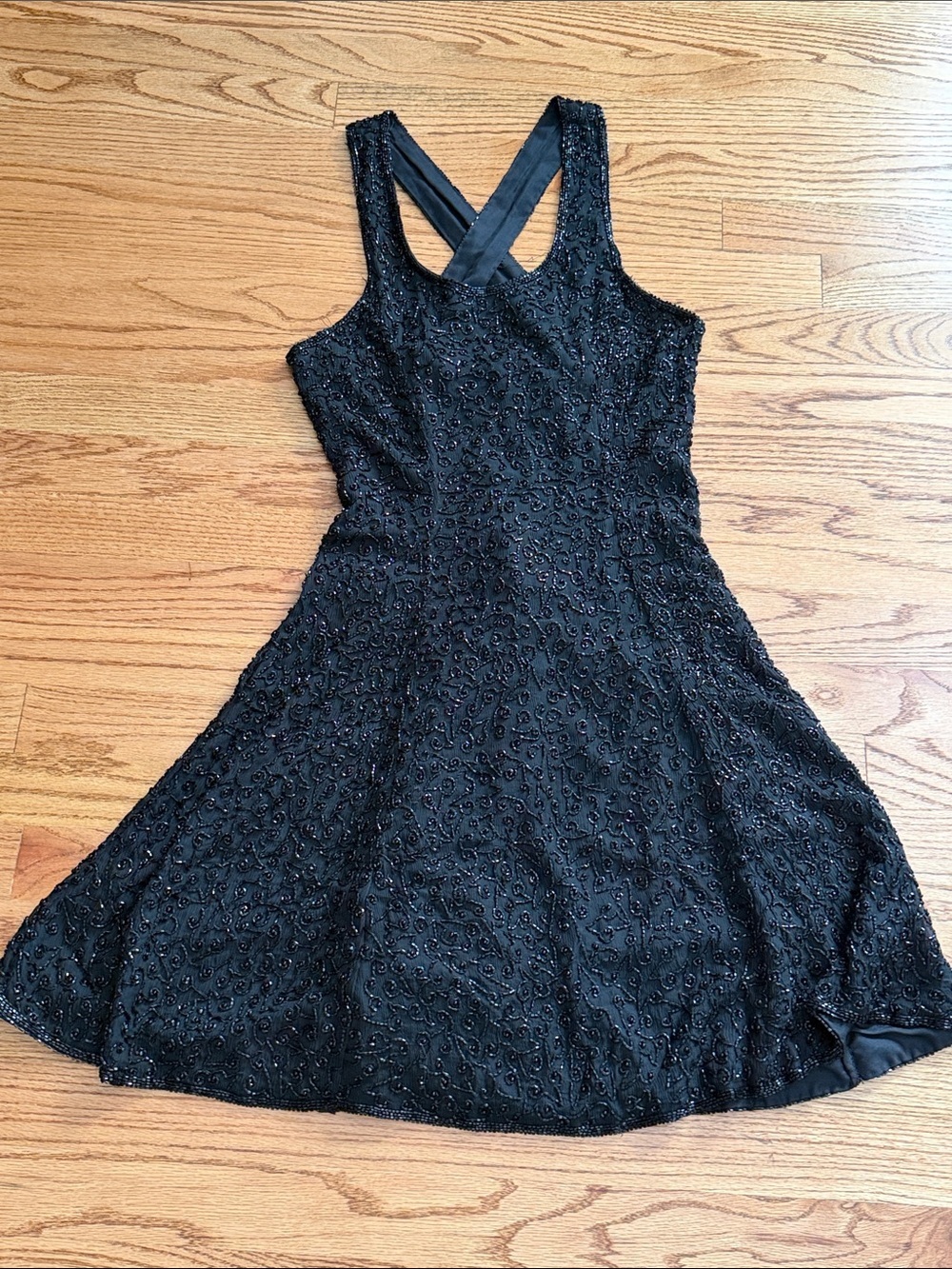 Vintage Black Beaded Dress - Women's silk Evening Dress Ibiza small